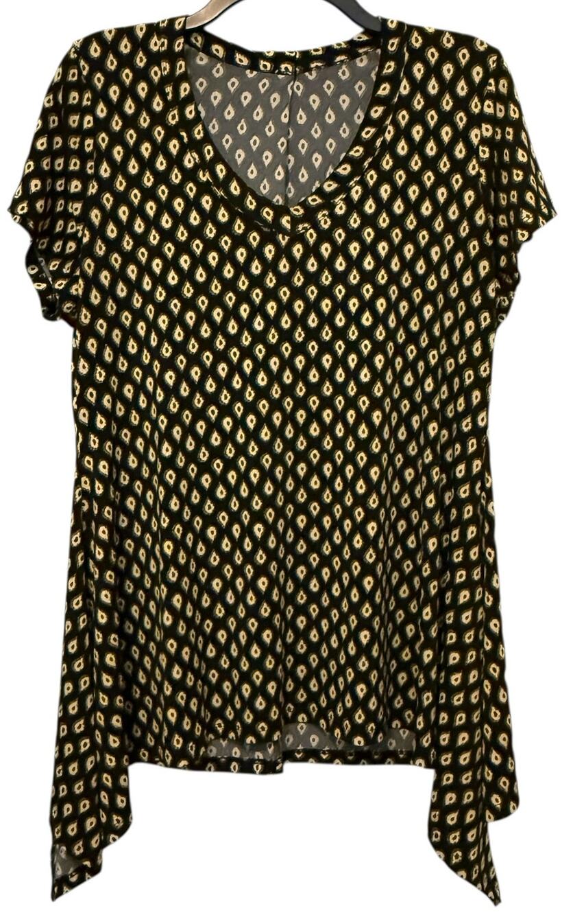 Handkerchief Hem Blouse Black Yellow Vneck Large